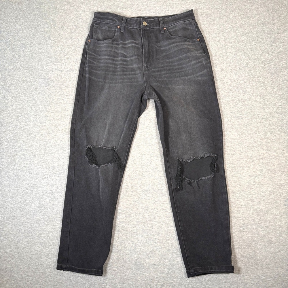 No Boundaries High Rise Mom Jeans Faded Black Distressed Knee Size 15